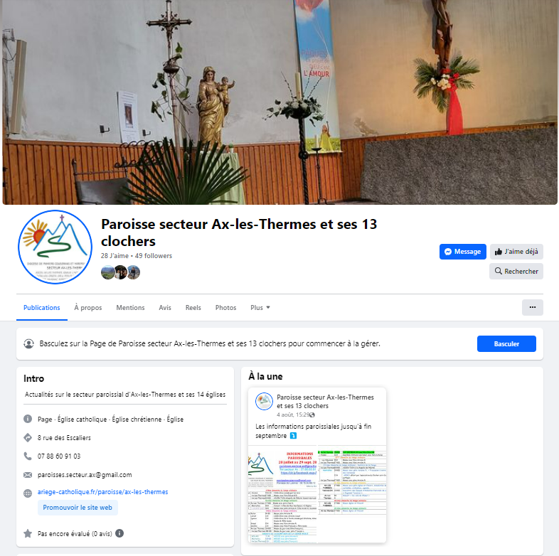 Capture d'écran de la page Facebook de la Paroisse d'Ax